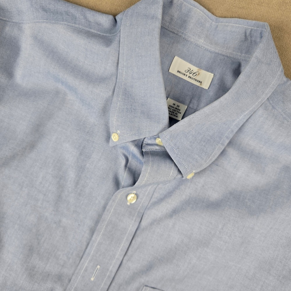 Brooks Brothers 346 Mens 18-35 Blue Non-Iron Cotton Oxford Button Down Shirt
